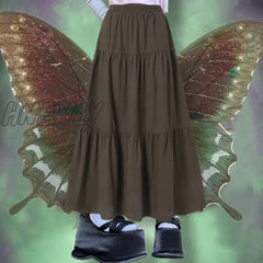 Hnewly Y2K Aesthetic Fairycore Vintage Pleated Skirt Korean Fashion Harajuku Grunge High Waist Long