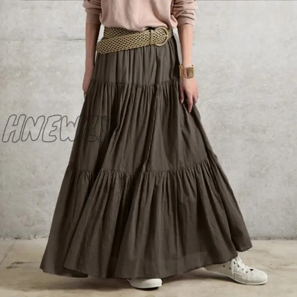 Hnewly Y2K Aesthetic Vintage Pleated Casual Skirt Korean Cotton Linen Harajuku Grunge High Waist