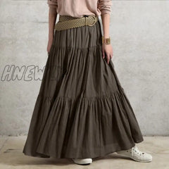 Hnewly Y2K Aesthetic Vintage Pleated Casual Skirt Korean Cotton Linen Harajuku Grunge High Waist