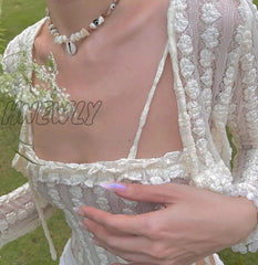 Hnewly Y2K Aesthetics Cute Ruffles Trim Bandage Lace 2 Piece T-Shirts 2000S Fashion Long Sleeve