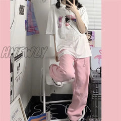 Hnewly Y2K Baggy Pink Jeans Women Kawaii Korean Fashion Oversize Low Rise Wide Leg Denim Pants