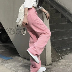 Hnewly Y2K Baggy Pink Jeans Women Kawaii Korean Fashion Oversize Low Rise Wide Leg Denim Pants