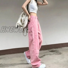 Hnewly Y2K Baggy Pink Jeans Women Kawaii Korean Fashion Oversize Low Rise Wide Leg Denim Pants