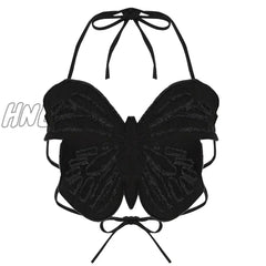 Hnewly Y2K Butterfly Jeans Crop Top Backless Strap Camis Sexy Blue Cute Party Sweats Women Beach
