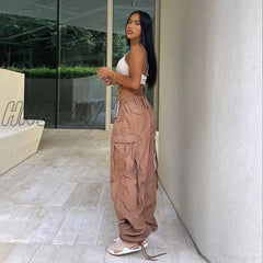 Hnewly Y2K Cargo Baggy Pants Women Low Waist Sweatpant Trousers Vintage Summer Street Pocket Wide