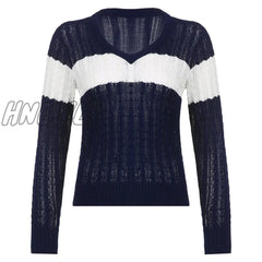 Hnewly Y2K Fairy Grunge Sweater 2000S Aesthetic Women Striped Knitted Tops E Girl V Neck Long