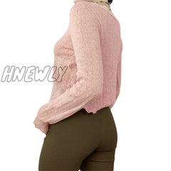 Hnewly Y2K Fairy Grunge Tops Sweet Women V Neck Lace Patchwork Long Sleeve T Shirt E Girl Knitted