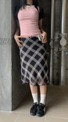 Hnewly Y2K Floral Print Midi Skirts Vintage Aesthetic Women High Waist Skirt Elegant Office Lady