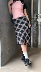 Hnewly Y2K Floral Print Midi Skirts Vintage Aesthetic Women High Waist Skirt Elegant Office Lady