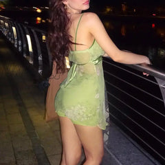 Hnewly Y2K Floral Print Mini Dresses Sexy V-Neck Patchwork Clubwear E Girl Clothes Party Harajuku