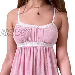 Hnewly Y2K Kawaii Pink A-Line Dress Summer Women Lace Mini Sundress Fashion Harajuku Sweet E Girl