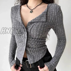 Hnewly Y2K Knitted Cardigan Women Collar Sweater Coat Vintage Long Sleeve Single Breasted Top