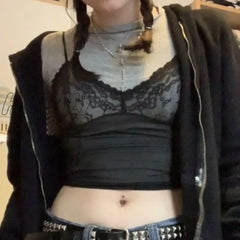 Hnewly Y2K Lace Cami Summer Aesthetic Grunge Fairy Core Clothes Punk Spaghetti Strap Crop Top 2000S