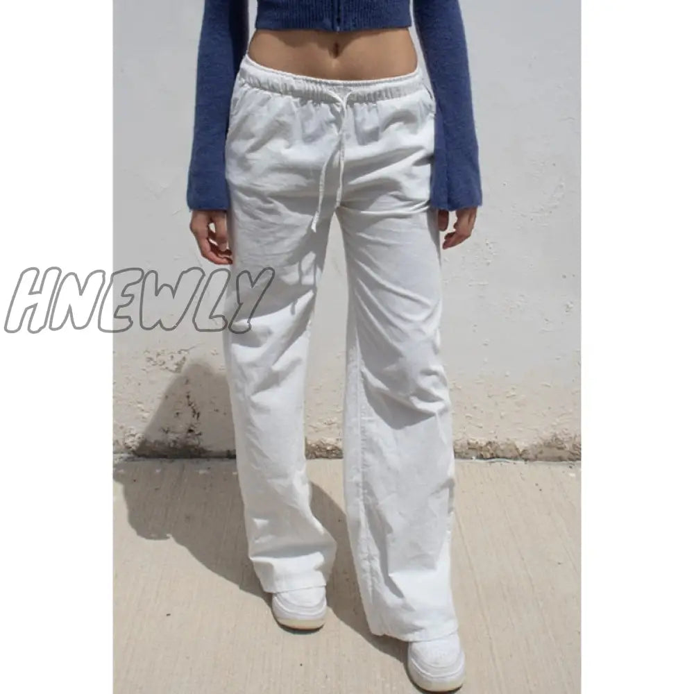 Hnewly Y2K Pants Women Solid Color Drawstring Low Waist Straight Leg Trousers Streetwear 2000S