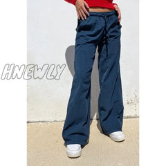 Hnewly Y2K Pants Women Solid Color Drawstring Low Waist Straight Leg Trousers Streetwear 2000S