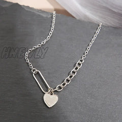 Hnewly Y2K Retro Crystal Heart Pendant Necklace Women Light Luxury Egirl Punk Grunge Clavicle Chain