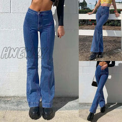 Hnewly Y2K Retro Low Rise Bell Bottom Jeans Indie Aesthetic Egirl Pants Sexy Dark Blue Denim Flared