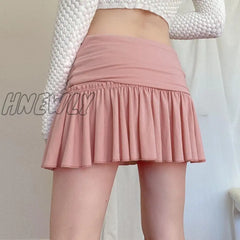 Hnewly Y2K Skirt Sweet Kawaii Aesthetic Solid Color Elastic Low Waist Pleated Mini Skirts With