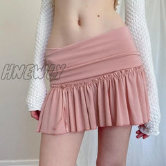 Hnewly Y2K Skirt Sweet Kawaii Aesthetic Solid Color Elastic Low Waist Pleated Mini Skirts With