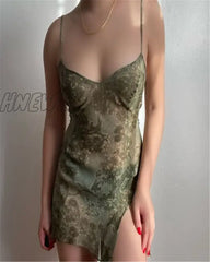 Hnewly Y2K Summer Women Fairy Chiffon See-Through Mini Sexy Floral Abstract Print Sleeveless