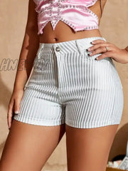 Hnewly Y2K Summer Women Trendy Slant Pocket Zebra Stripe Print Skinny Pu Leather Shorts Party Club