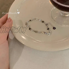 Hnewly Y2K Zircon Ins Bracelets For Women Korean Fashion Sweet Girls Sparkling Hollow Heart