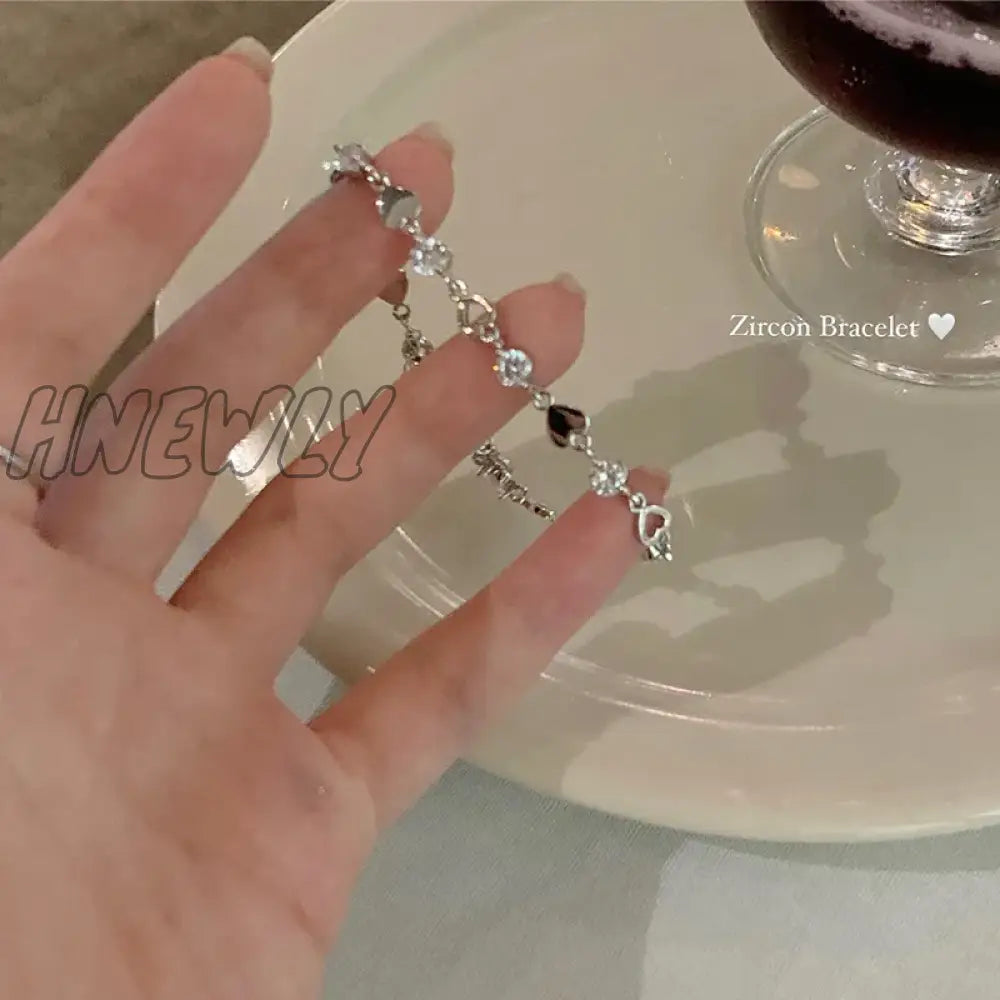 Hnewly Y2K Zircon Ins Bracelets For Women Korean Fashion Sweet Girls Sparkling Hollow Heart
