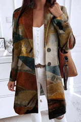 Hnewly - Yellow Casual College Geometric Printing Turn-Back Collar Outerwear Coats Coats & Cardigan