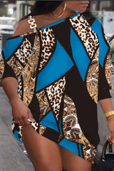 Hnewly - Yellow Casual Print Patchwork Oblique Collar Dresses Dresses