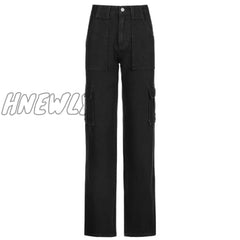 Loose Oversize Brown Jeans Women Casual High Waisted Cargo Pants With Pockets Vintage Cotton