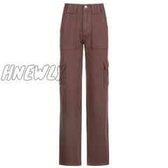 Loose Oversize Brown Jeans Women Casual High Waisted Cargo Pants With Pockets Vintage Cotton