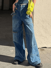 Hnewly - Patchwork Blue Wash Baggy Cargo Jeans Hnewly