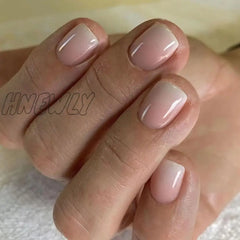 Sweet Style Fake Nails Nude Pink Gradient Short Full Cover Press On Wearable Nail Tips Art Diy