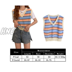 Vintage Plaid Sweater Vest Women V - Neck Sleeveless Tank College Style Knitting Pullovers Tops For
