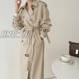 Women Double - Breasted Long Trench Coat Autumn Winter Casual Za Elegant Loose Overcoat Fashion