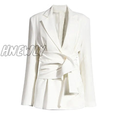 Women White Knot Split Joint Irregular Blazer New Lapel Long Sleeve Loose Fit Jacket Fashion Spring