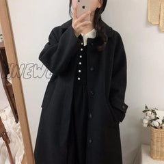 Woolen Coat Womenâs Mid - Length Winter New Korean Style Loose And Thin Thickened Over - The -