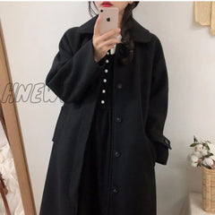 Woolen Coat Womenâs Mid - Length Winter New Korean Style Loose And Thin Thickened Over - The -