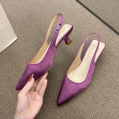 Hnewly Summer New Women Sandals Heel Ladies Shoes Pointed Toe Solid Female Women's Shoes Back Strap Slip on