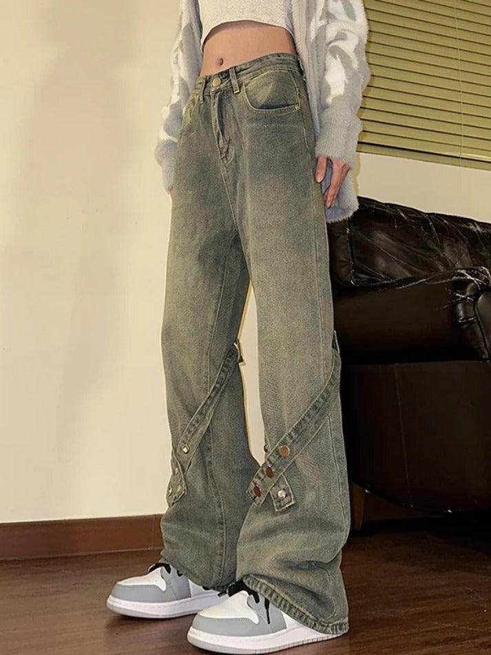 Hnewly - Vintage Buckle Design Boyfriend Jeans Hnewly
