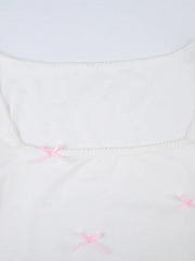 Hnewly Bow Splice Square Neck Long Sleeve Tee