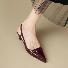 Hnewly New Summer Women's Dress Shoes Pointed Toe Sandals Buckle Slingbacks Mid Heels Pumps Patent Leather Slip on  Zapatos Mujer