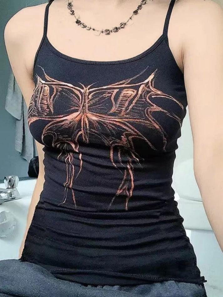 Hnewly Contrast Color Butterfly Print Cami Top