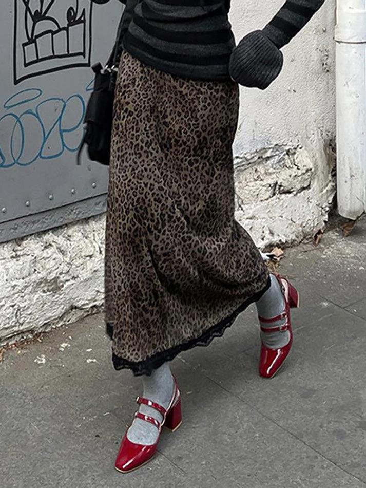 hnewly - Vintage Leopard Print Lace Halter Skirt hnewly