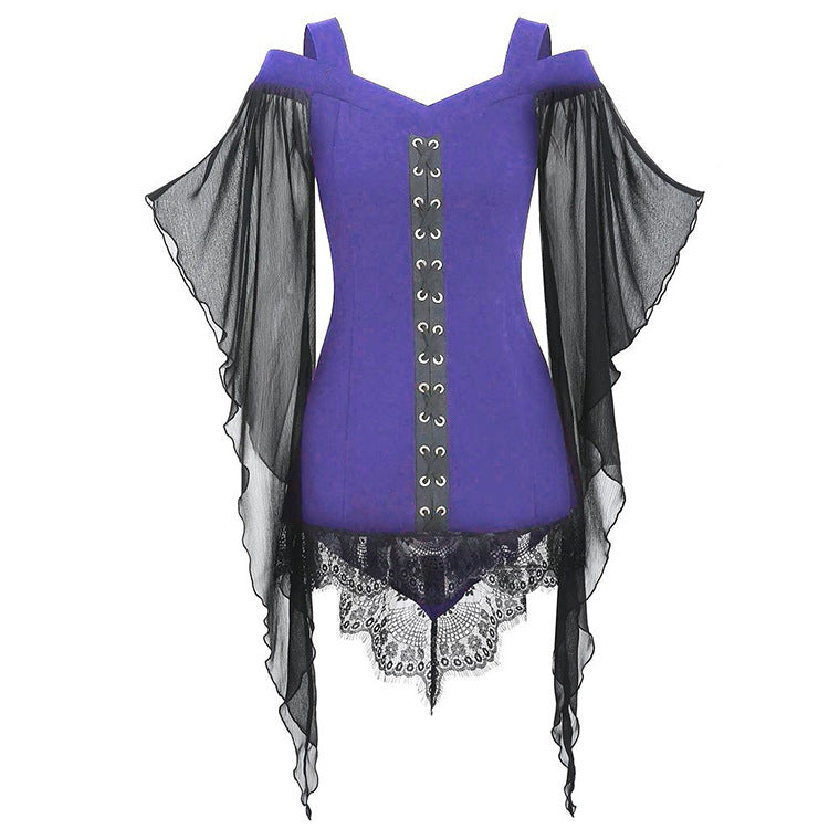 Hnewly Ladies Medieval Halloween Costumes Middle Age Renaissance Vintage Irregular Lace Chiffon Princess Dress Elelgant Slim Party Tops