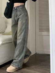 Hnewly - Washed Distressed High Rise Boyfriend Jeans Hnewly
