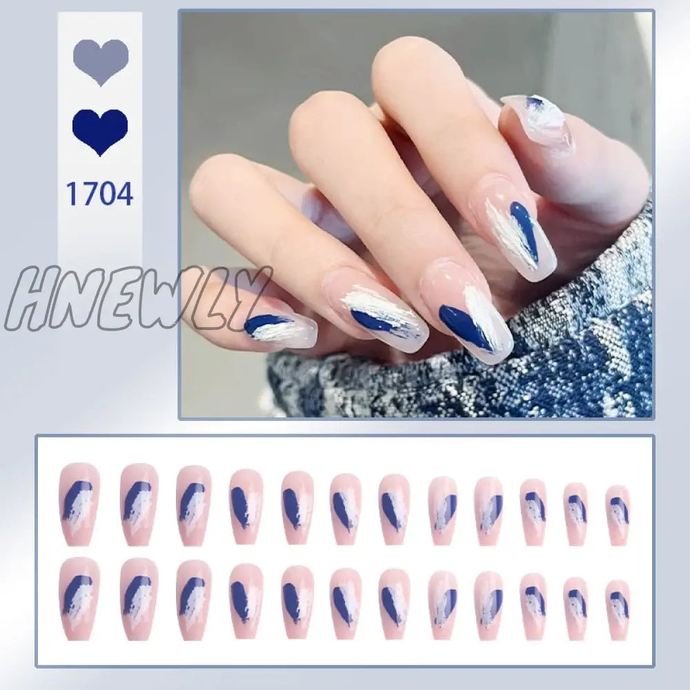 24Pcs/Box Fake Nails Press On Short Reusable With Designs Set French Artificial Pink Kawaii False