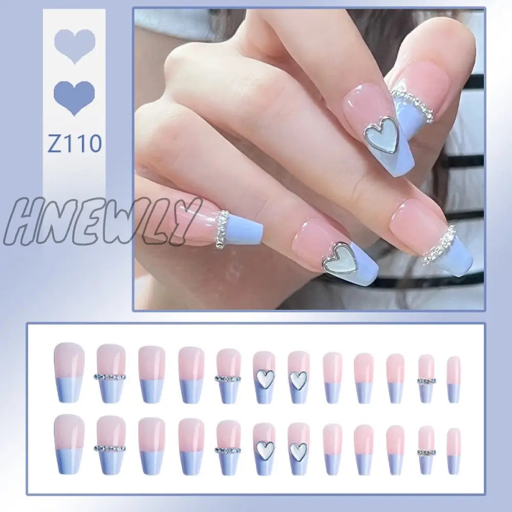 24Pcs/Box Fake Nails Press On Short Reusable With Designs Set French Artificial Pink Kawaii False