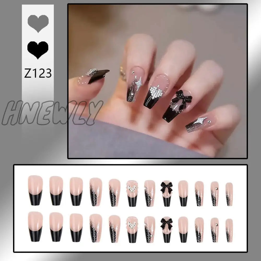 24Pcs/Box Fake Nails Press On Short Reusable With Designs Set French Artificial Pink Kawaii False