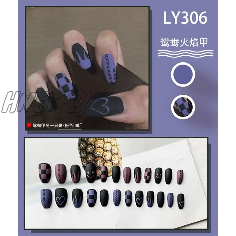 24Pcs/Box Fake Nails Press On Short Reusable With Designs Set French Artificial Pink Kawaii False